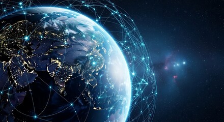 Obraz premium Global Connectivity Network Visualizing Digital Earth Connections and Future Innovation