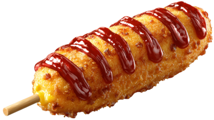 Delicious Cheese Corn Dog with Ketchup Drizzle Perfect Snack