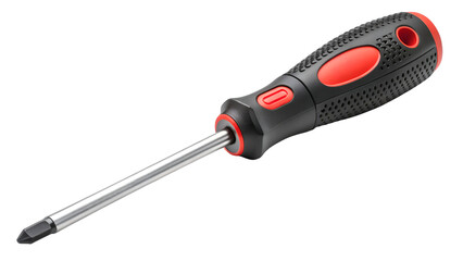Screwdriver with ergonomic handle, hand tool for turning screws, isolated close up on a transparent background PNG