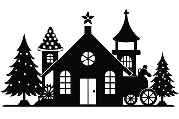 santa workshop silhouette vector art