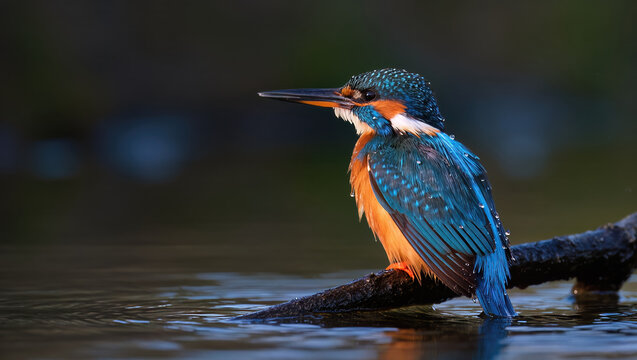 A kingfisher fishing by the water's edge