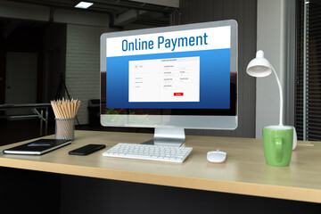 Naklejka premium Online payment platform for modish money transfer on the internet netowrk