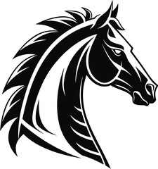 Obraz premium Horse Head Silhouette Vector, Elegant Equine Head Outline, Majestic Stallion Profile Silhouette, Minimal Horse Head Illustration