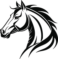 Obraz premium Horse Head Silhouette Vector, Elegant Equine Head Outline, Majestic Stallion Profile Silhouette, Minimal Horse Head Illustration