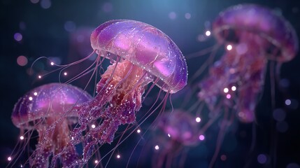 Bioluminescent Jellyfish Dance: A Mesmerizing Display of Underwater Beauty and Wonder.