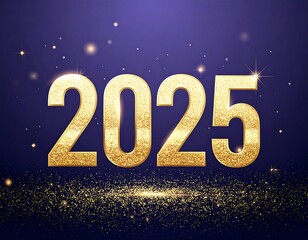 Glamorous gold 2025 new year design with sparkling particles on dark blue