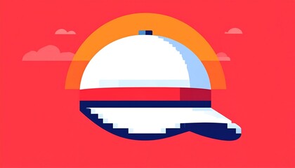 Modern Flat Design Cap with Geometric Sunset Background Illustration