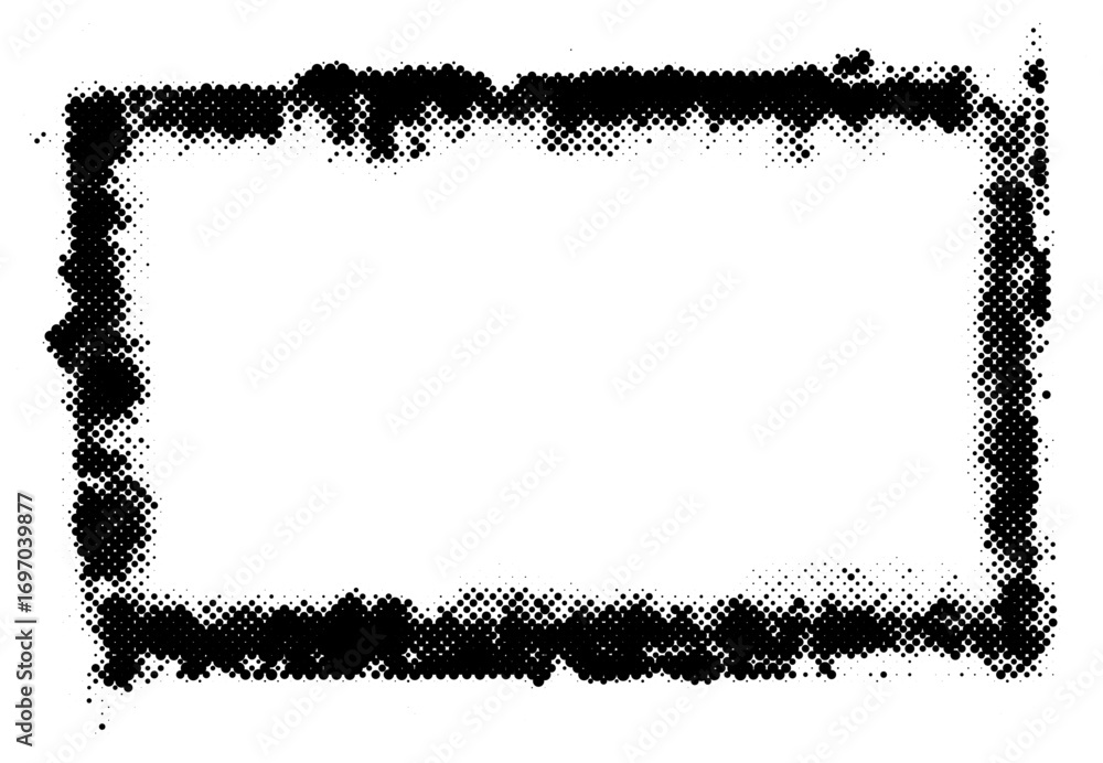 Poster distressed rectangular frame with bold halftone dots and grunge texture. vector illustration for mod