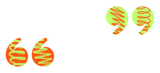 Bright green and orange quotation marks with swirled texture in a modern pop-art style. Vector illustration.
