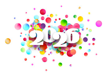 Vibrant 2026 text with festive multicolored circles. Vector illustration for New Year, celebration, or party themes.
