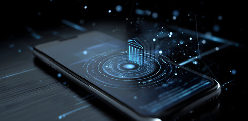 Digital banking on smartphone showcasing futuristic inance technology and secue mobile transactions