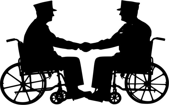 Veterans handshake in wheelchair silhouette
