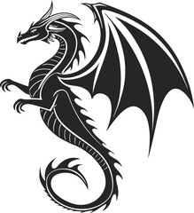 Black Dragon Tattoo Silhouette Vector, Fierce Dragon Outline Illustration, Tribal Dragon Silhouette Design, Mythical Dragon Tattoo Graphic