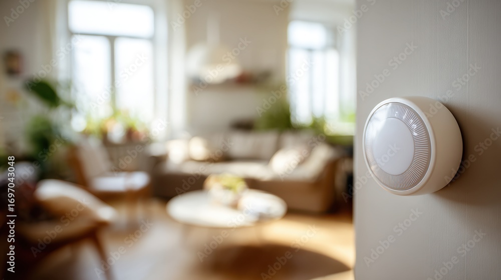 Poster shot of a sensordriven thermostat adjusting temperature automatically foreground focused with a soft