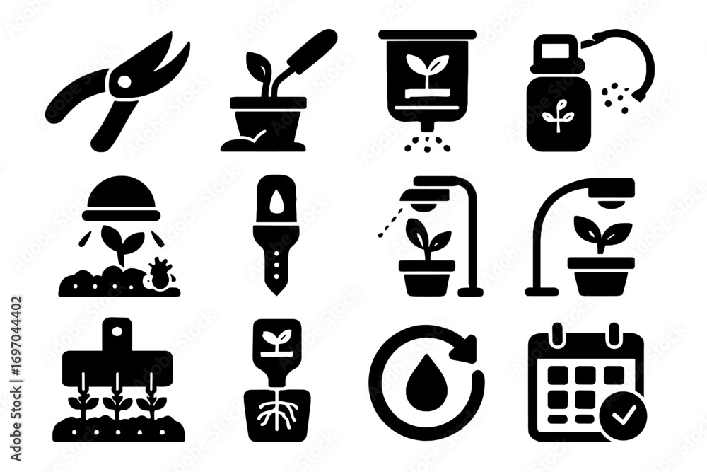 Poster pruning cycle vector soil icon garden root digital button spacing scanner tool