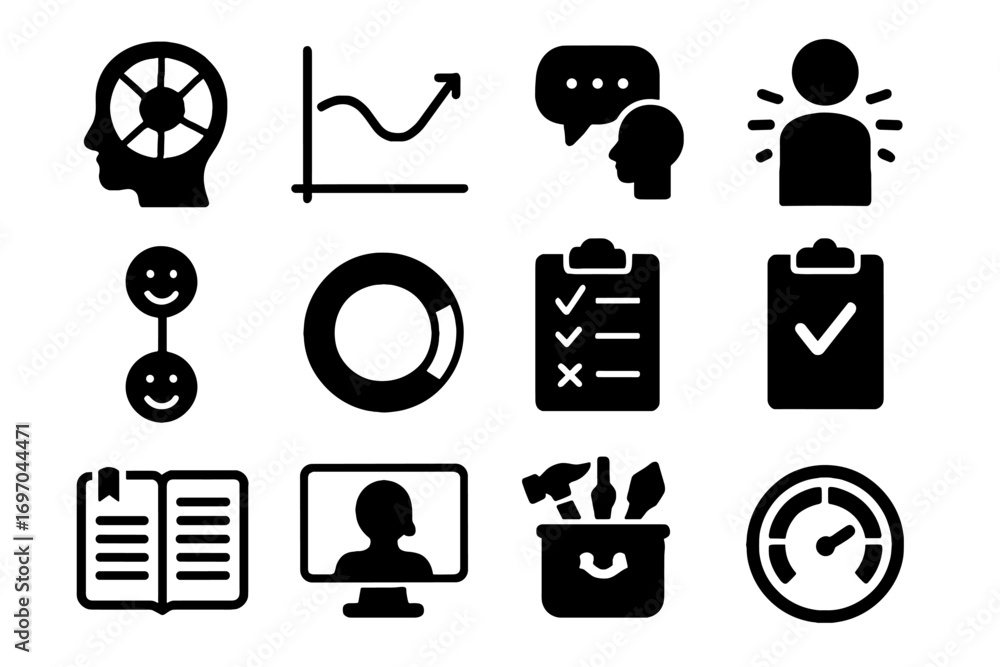 Poster icon resilience progress exercise health check behavior mental session coping vector breathing