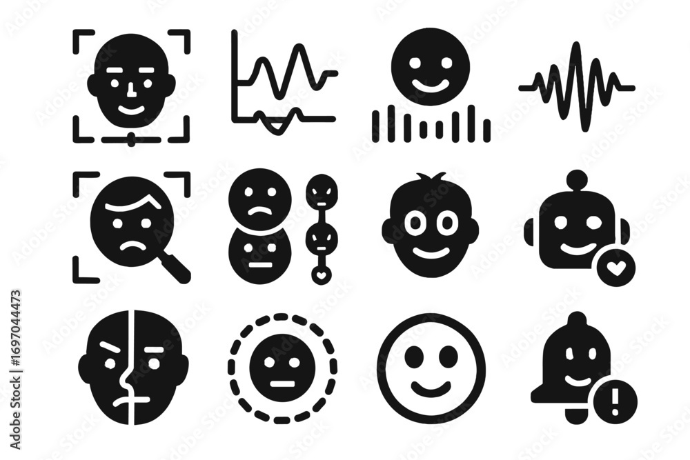 Poster rate wave vector icon emotion emotional detection alert voice ai scanner icons