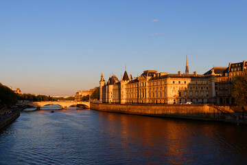 Conciergerie, Pont au Change is a bridge over the Seine River in Paris, France. Architecture and landmarks of Paris. Postcard of Paris