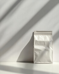 White kraft coffee bag mockup with shadows