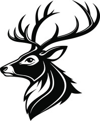Fototapeta premium Stylized Deer Head Silhouette Vector, Majestic Stag Head Outline Illustration, Elegant Antlered Deer Silhouette Design, Woodland Animal Head Graphic