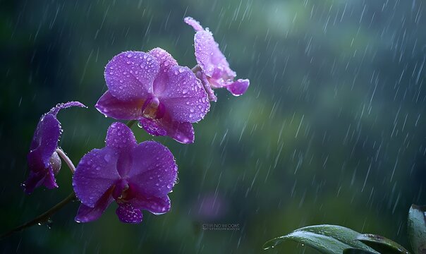 Purple Orchid in the Rain