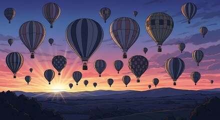 Naklejka premium Hot Air Balloons at Sunset.