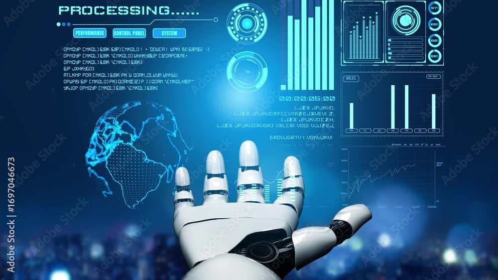 Poster ai artificial intelligence drives data analytics with predictive models, smart dashboards, and virtu