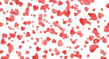 A beautiful abstract background of falling red hearts isolated on a transparent background, symbolizing love and romance for valentines day celebrations