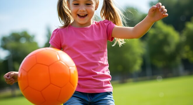 Close-up of child playing with soccer ball, joyful outdoor activity and energetic moment clearly shown.