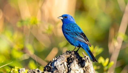 Vibrant blue bird on a stump