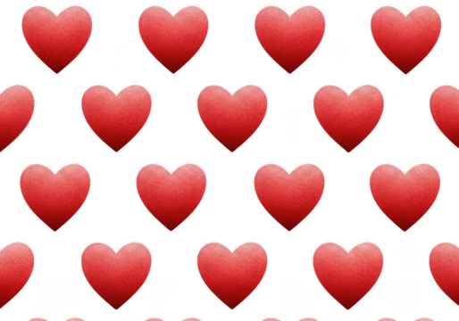 Seamless pattern of red hearts isolated on a transparent background, symbolizing love and affection, perfect for romantic themes and designs