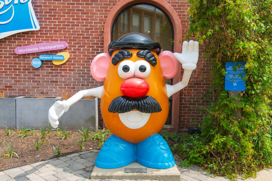 Mr. Potato Head figure in front of Hasbro Inc. world headquarter at 1027 Newport Avenue in city of Pawtucket, Rhode Island RI, USA. 