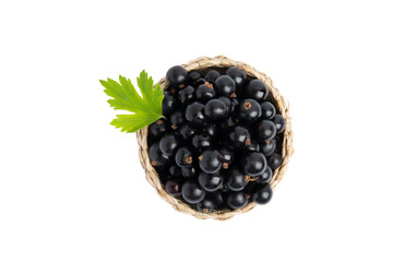 Black currants in a basket top view, PNG, isolated on transparent Background