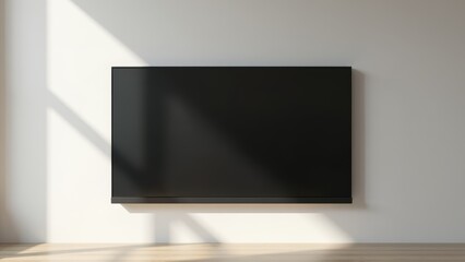 Black television set mounted on white wall
