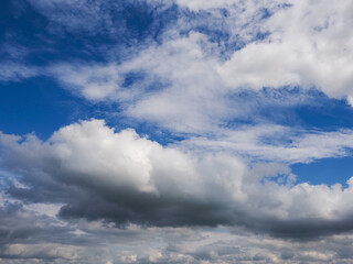 Blue cloudy sky. Nature background for design. Cloudscape.