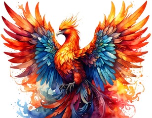 Obraz premium Colorful phoenix soaring amidst vibrant paint splatter