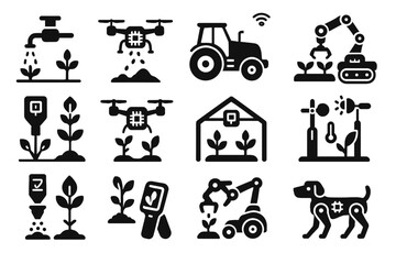 Drone tractor soil robotic farming precision vector weather irrigation icon icons fertilizer