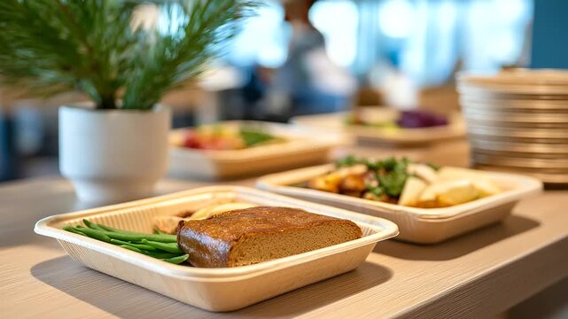 Sustainability summit zero waste lunch with locally sourced ingredients and compostable serving materials showcasing environmental responsibility in corporate hospitality settings