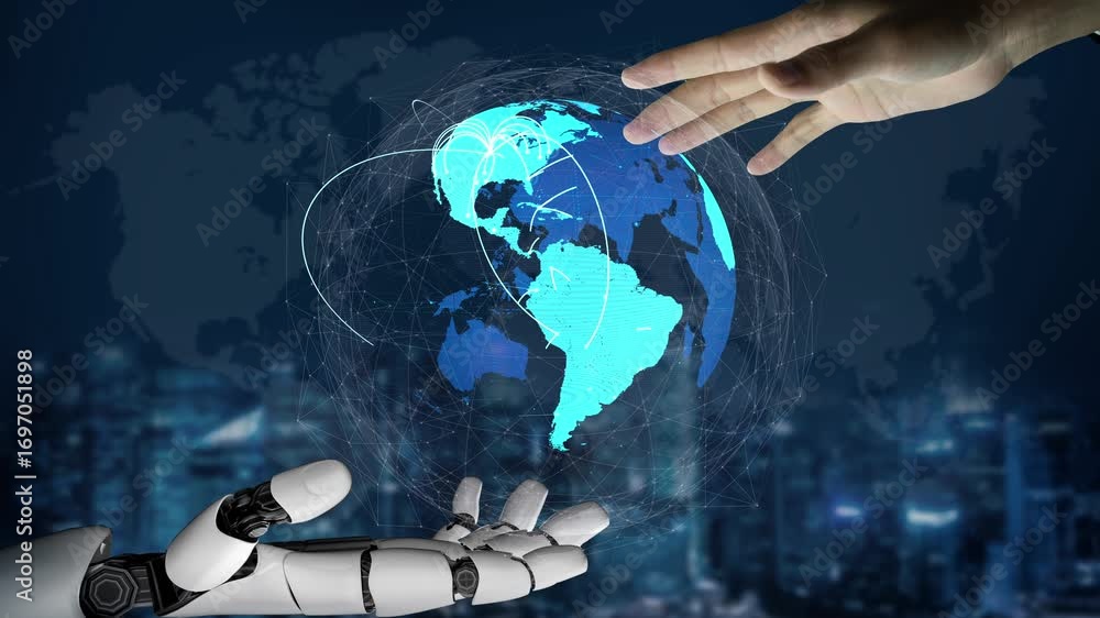 Poster ai supports global data exchange with intelligent infrastructure, virtual assistant visualizations, 