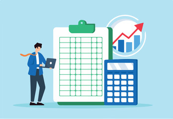 Go to Page |Prev12345...17Next Flat illustration of accountant use calculator and spreadsheet to produce report for financial analysis