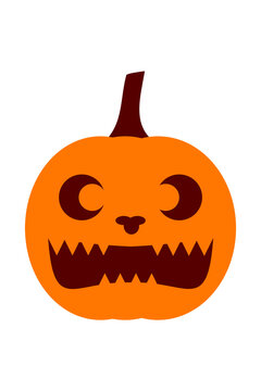 Creepy cute jack-o-lantern pumpkin with a grin, scary face and sharp teeth vector illustration. Orange Halloween carved pumpkin with evil expression for spooky autumn decorations. High resolution PNG