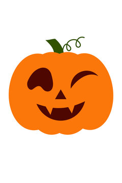 Creepy cute jack-o-lantern pumpkin with a grin, scary face and sharp teeth vector illustration. Orange Halloween carved pumpkin with evil expression for spooky autumn decorations. High resolution PNG