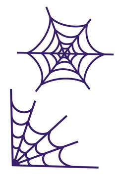 Purple spider web corner decoration vector illustration on white, isolated background. Halloween spooky cobweb design element for autumn holiday party decorations, graphic elements and crafts. PNG