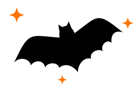 Halloween bat silhouette with sparkling stars on white, isolated background. Spooky vector graphic for autumn holiday decor, crafts, and seasonal design projects. High resolution PNG