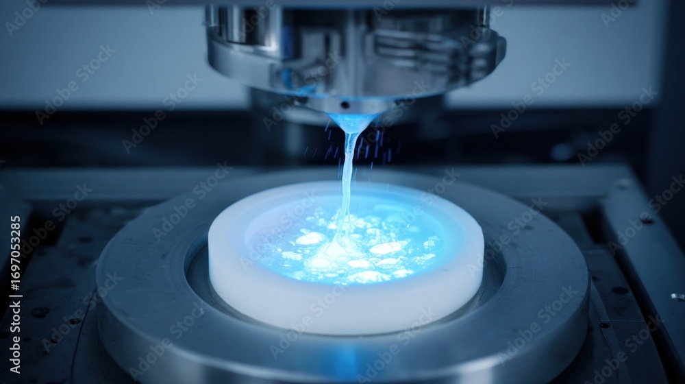 Poster dynamic medium shot of a 3d printed custom sign in progress on a rotating platform highlighting prec
