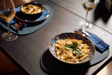 Meal served on a table in an Italian restaurant.