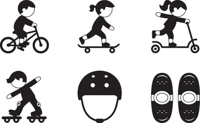 Black Silhouette Children Playing Outdoors with Safety Gear Vector Illustration © Pappu0099