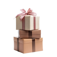Obraz premium Stack of pastel gift boxes with ribbons isolated on transparent background