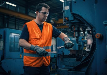 Worker operating machinery in a manufacturing facility.
