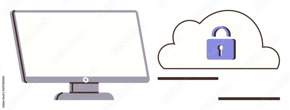 Poster desktop screen alongside a cloud with a lock representing secure data storage and access. ideal for 